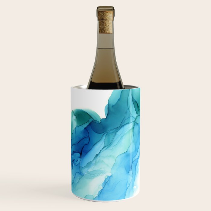 Emerald Sea Waves - Abstract Ombre Flowing Ink Wine Chiller Gallery Image 3