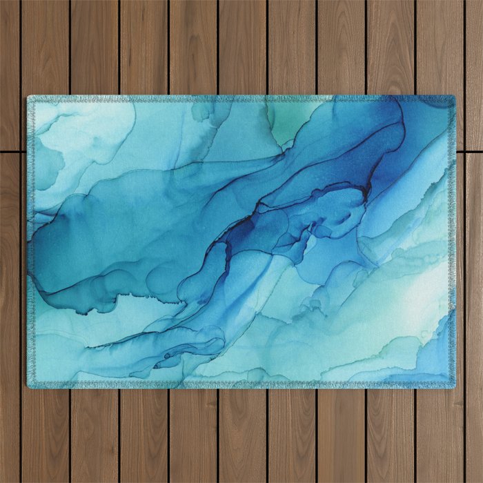Emerald Sea Waves - Abstract Ombre Flowing Ink Outdoor Rug Gallery Image 1