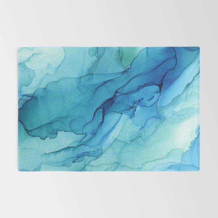 Emerald Sea Waves - Abstract Ombre Flowing Ink Rug Gallery Image 2