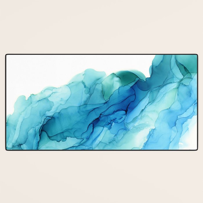 Emerald Sea Waves - Abstract Ombre Flowing Ink Desk Mat Gallery Image 3