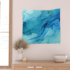 Emerald Sea Waves - Abstract Ombre Flowing Ink Wall Tapestry Gallery Image 2