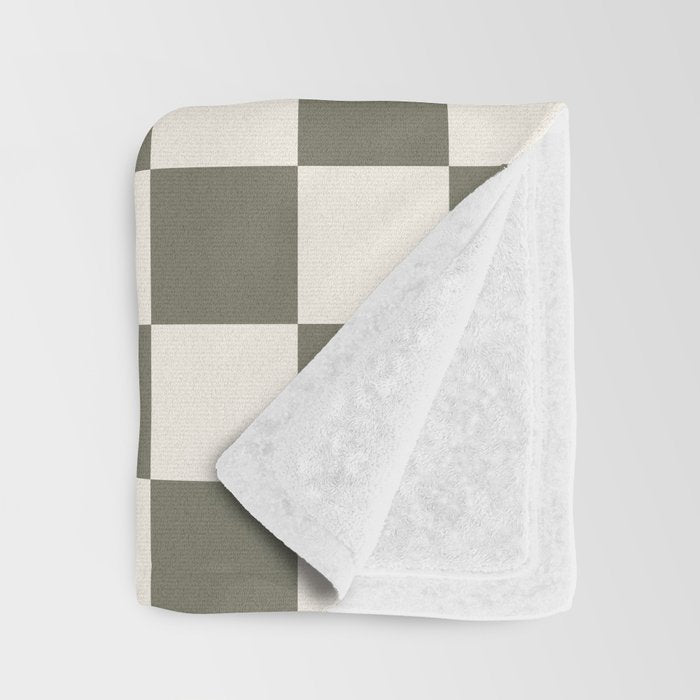 Checkerboard - Olive Green Throw Blanket Gallery Image 3