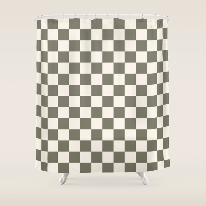 Checkerboard - Olive Green Shower Curtain Gallery Image 1