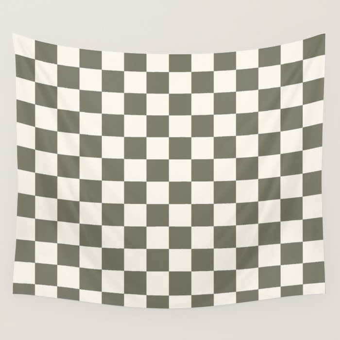 Checkerboard - Olive Green Wall Tapestry Gallery Image 4