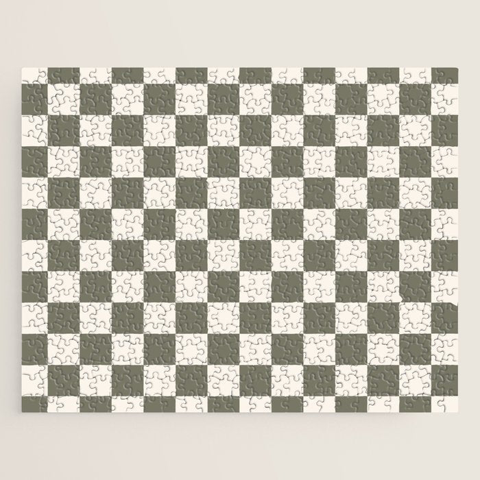 Checkerboard - Olive Green Jigsaw Puzzle Gallery Image 1
