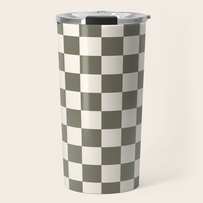 Checkerboard - Olive Green Travel Mug Gallery Image 1