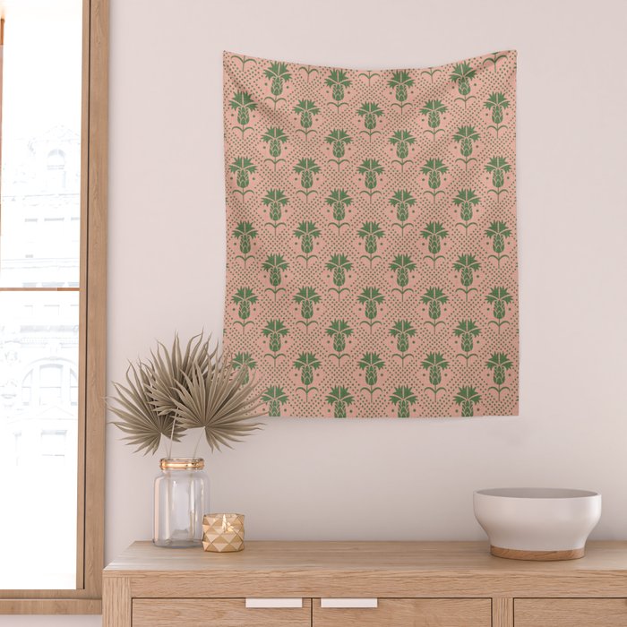 Bachelor Button Boutonniere Peach Green Wall Tapestry Gallery Image 2