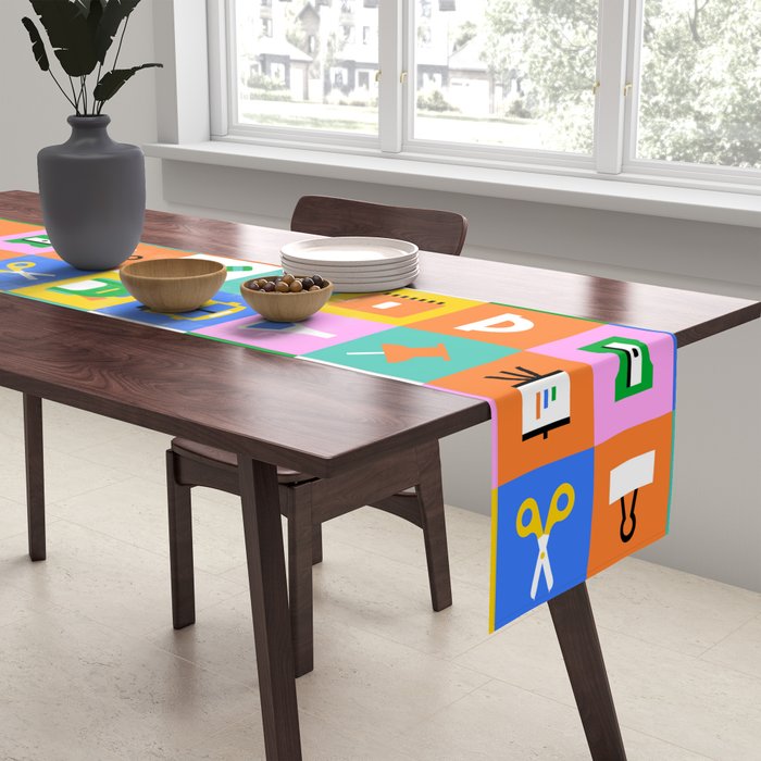Fun colorful back to school mosaic pattern Table Runner Gallery Image 2