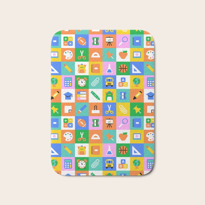 Fun colorful back to school mosaic pattern Bath Mat Gallery Image 1
