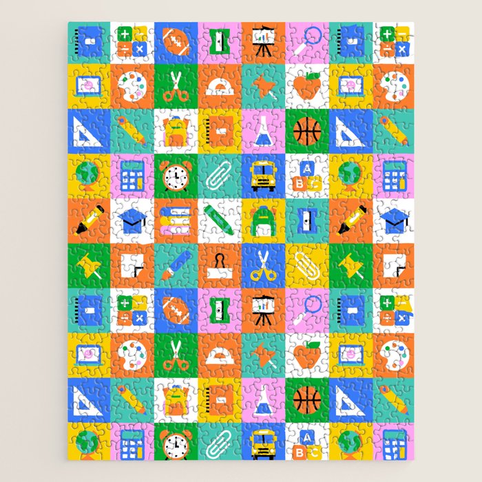 Fun colorful back to school mosaic pattern Jigsaw Puzzle Gallery Image 1