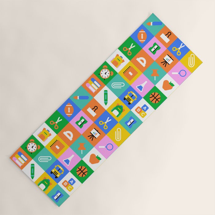 Fun colorful back to school mosaic pattern Yoga Mat Gallery Image 1