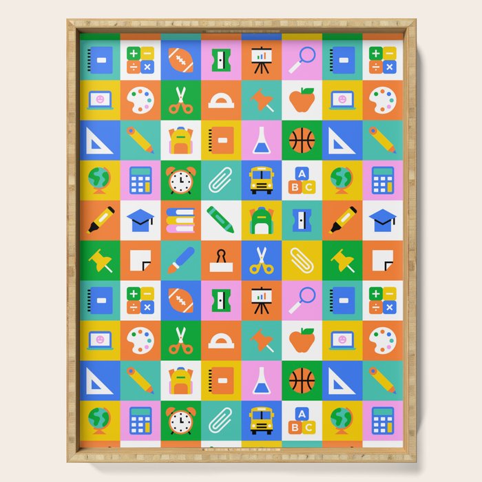Fun colorful back to school mosaic pattern Serving Tray Gallery Image 1