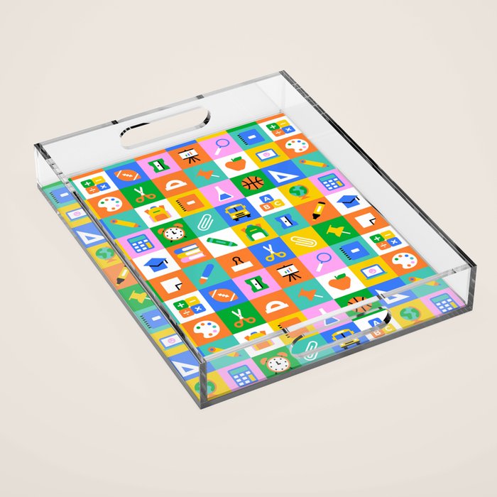 Fun colorful back to school mosaic pattern Acrylic Tray Gallery Image 1