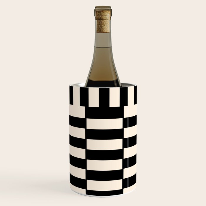Long Blocks Vertical Horizontal Geometric Minimalist Pattern in Black and Almond Cream Wine Chiller Gallery Image 2