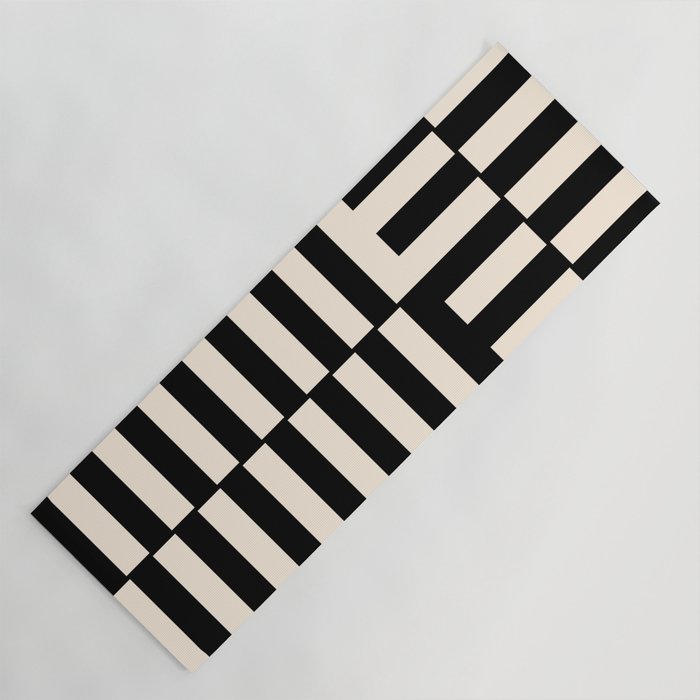 Long Blocks Vertical Horizontal Geometric Minimalist Pattern in Black and Almond Cream Yoga Mat