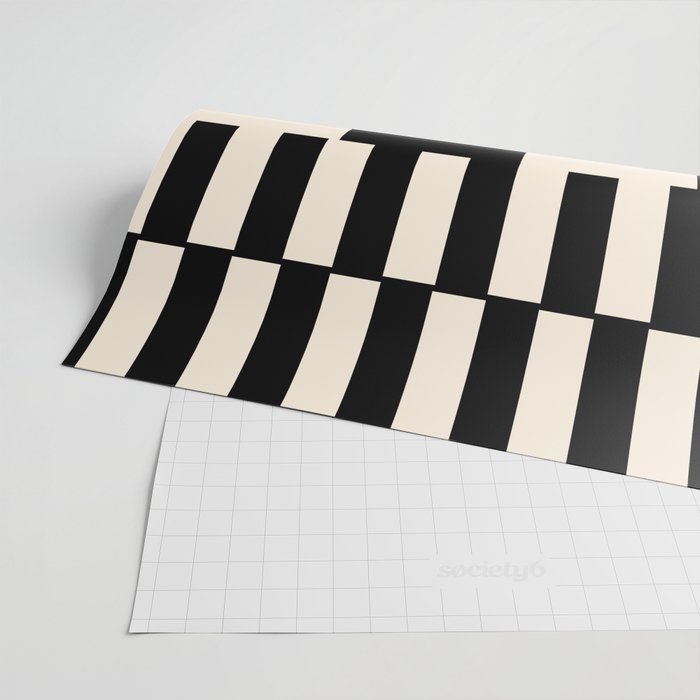 Long Blocks Vertical Horizontal Geometric Minimalist Pattern in Black and Almond Cream Wrapping Paper Gallery Image 2