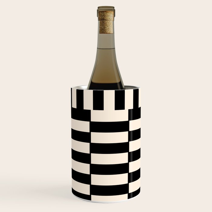 Long Blocks Vertical Horizontal Geometric Minimalist Pattern in Black and Almond Cream Wine Chiller Gallery Image 3