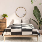 Long Blocks Vertical Horizontal Geometric Minimalist Pattern in Black and Almond Cream Comforter Gallery Image 3