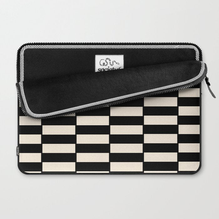 Long Blocks Vertical Horizontal Geometric Minimalist Pattern in Black and Almond Cream Laptop Sleeve Gallery Image 2