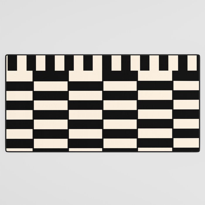 Long Blocks Vertical Horizontal Geometric Minimalist Pattern in Black and Almond Cream Desk Mat Gallery Image 3