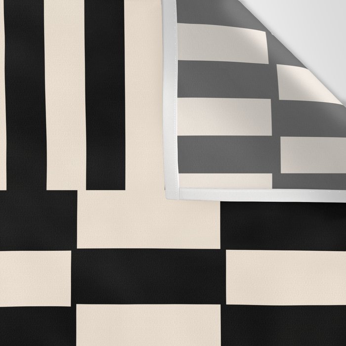 Long Blocks Vertical Horizontal Geometric Minimalist Pattern in Black and Almond Cream Wall Tapestry Gallery Image 3