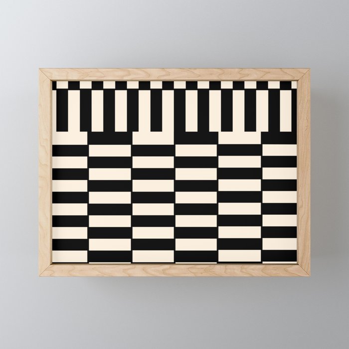 Long Blocks Vertical Horizontal Geometric Minimalist Pattern in Black and Almond Cream Mini Art Print Gallery Image 1