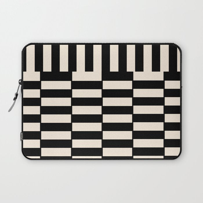 Long Blocks Vertical Horizontal Geometric Minimalist Pattern in Black and Almond Cream Laptop Sleeve Gallery Image 1