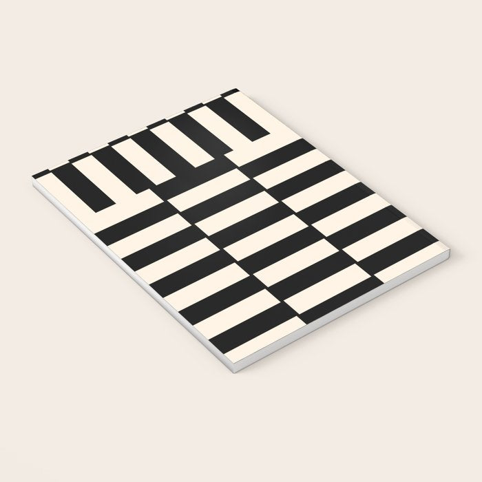 Long Blocks Vertical Horizontal Geometric Minimalist Pattern in Black and Almond Cream Notebook Gallery Image 3
