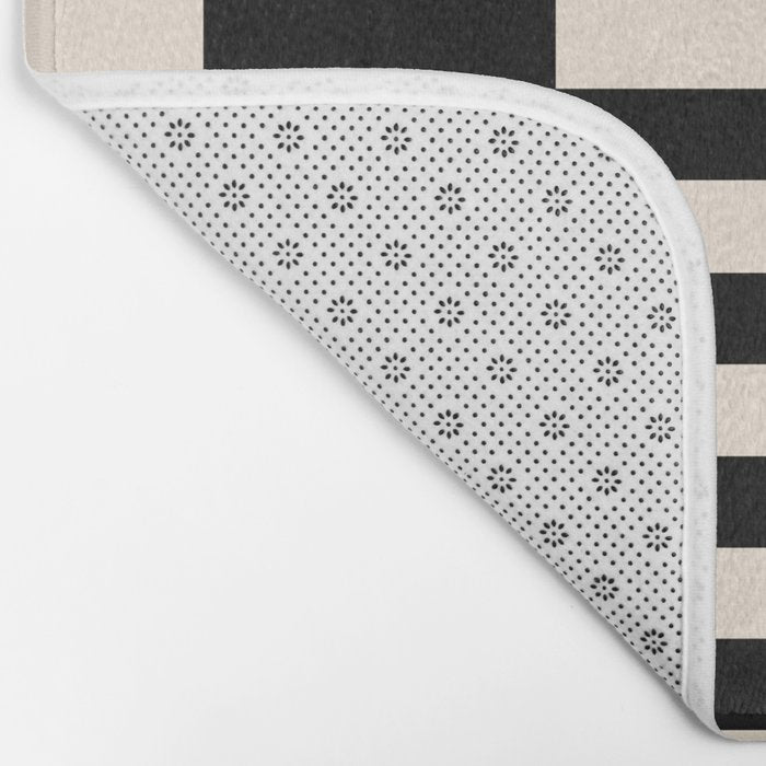 Long Blocks Vertical Horizontal Geometric Minimalist Pattern in Black and Almond Cream Bath Mat Gallery Image 2