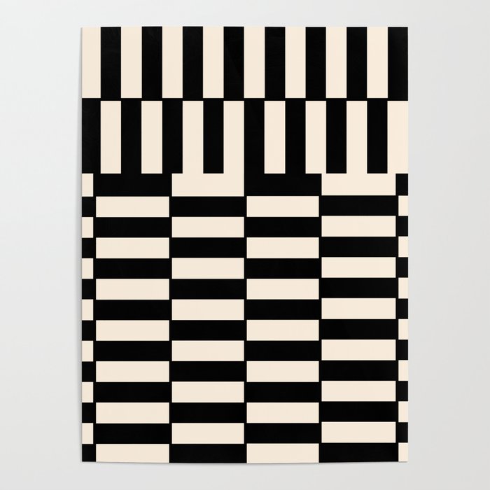 Long Blocks Vertical Horizontal Geometric Minimalist Pattern in Black and Almond Cream Poster Gallery Image 1