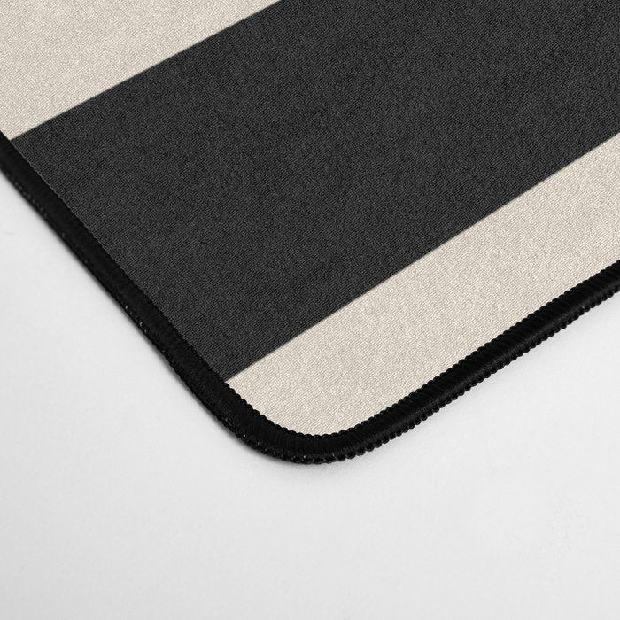 Long Blocks Vertical Horizontal Geometric Minimalist Pattern in Black and Almond Cream Desk Mat Gallery Image 4