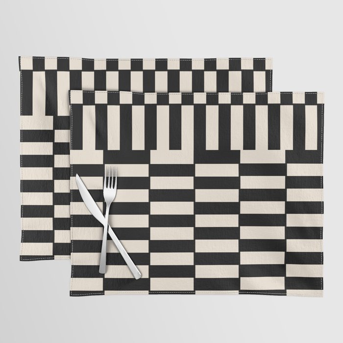 Long Blocks Vertical Horizontal Geometric Minimalist Pattern in Black and Almond Cream Placemat Gallery Image 1