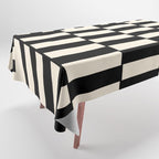 Long Blocks Vertical Horizontal Geometric Minimalist Pattern in Black and Almond Cream Tablecloth Gallery Image 1