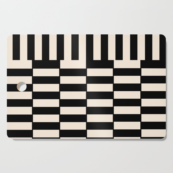 Long Blocks Vertical Horizontal Geometric Minimalist Pattern in Black and Almond Cream Cutting Board Gallery Image 1