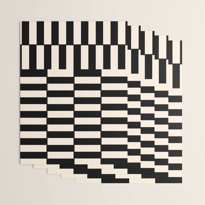 Long Blocks Vertical Horizontal Geometric Minimalist Pattern in Black and Almond Cream Wrapping Paper Gallery Image 3