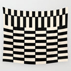 Long Blocks Vertical Horizontal Geometric Minimalist Pattern in Black and Almond Cream Wall Tapestry Gallery Image 4