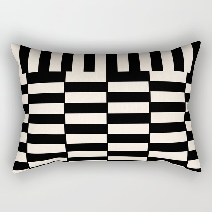 Long Blocks Vertical Horizontal Geometric Minimalist Pattern in Black and Almond Cream Rectangular Pillow Gallery Image 2