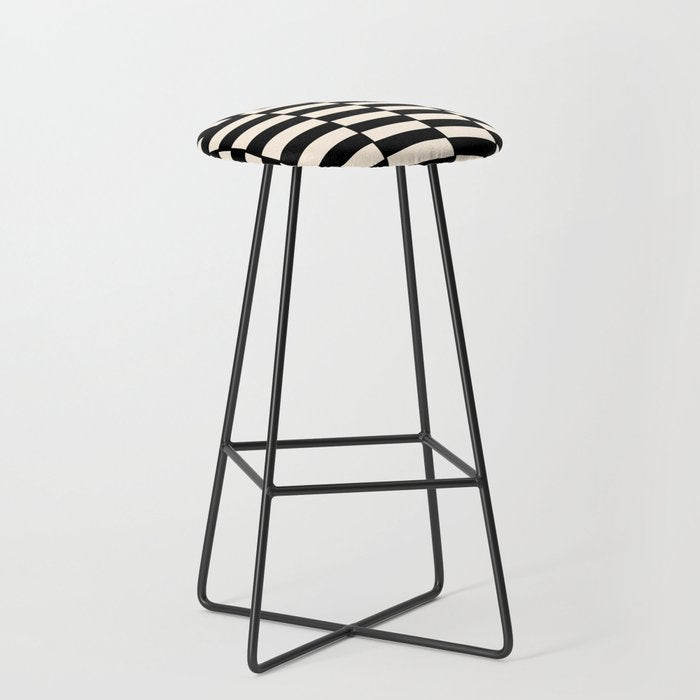 Long Blocks Vertical Horizontal Geometric Minimalist Pattern in Black and Almond Cream Stool Gallery Image 1