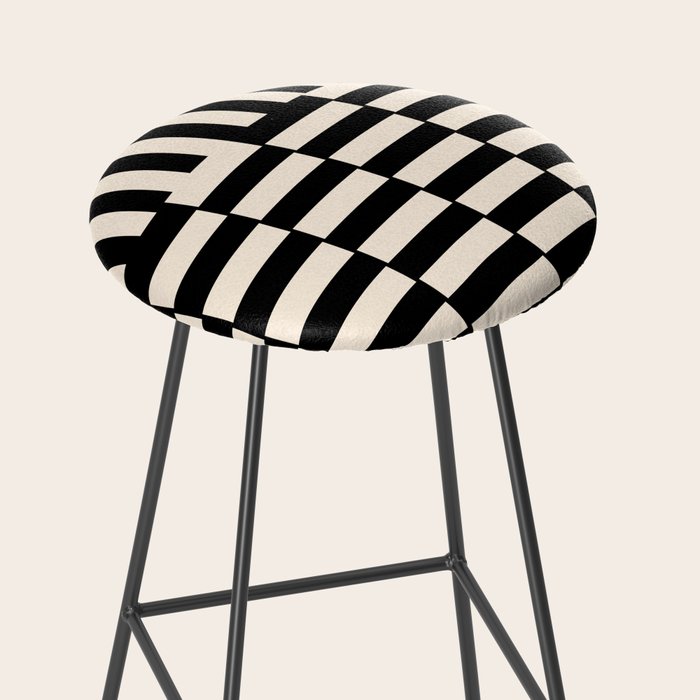 Long Blocks Vertical Horizontal Geometric Minimalist Pattern in Black and Almond Cream Stool Gallery Image 2