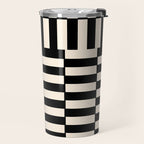 Long Blocks Vertical Horizontal Geometric Minimalist Pattern in Black and Almond Cream Travel Mug Gallery Image 2