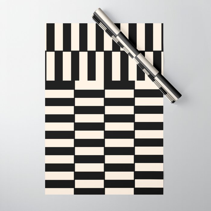Long Blocks Vertical Horizontal Geometric Minimalist Pattern in Black and Almond Cream Wrapping Paper Gallery Image 1