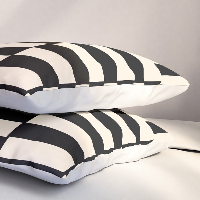 Long Blocks Vertical Horizontal Geometric Minimalist Pattern in Black and Almond Cream Pillow Sham Gallery Image 3