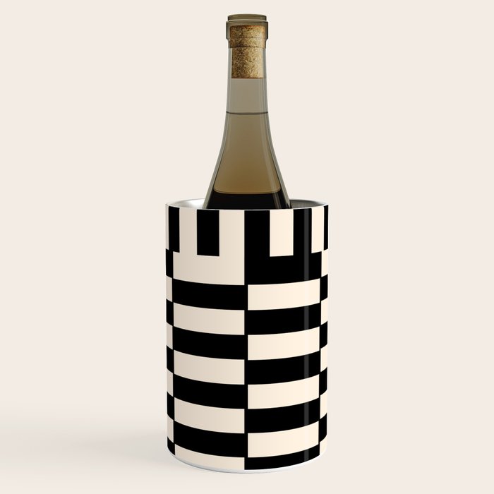 Long Blocks Vertical Horizontal Geometric Minimalist Pattern in Black and Almond Cream Wine Chiller Gallery Image 1