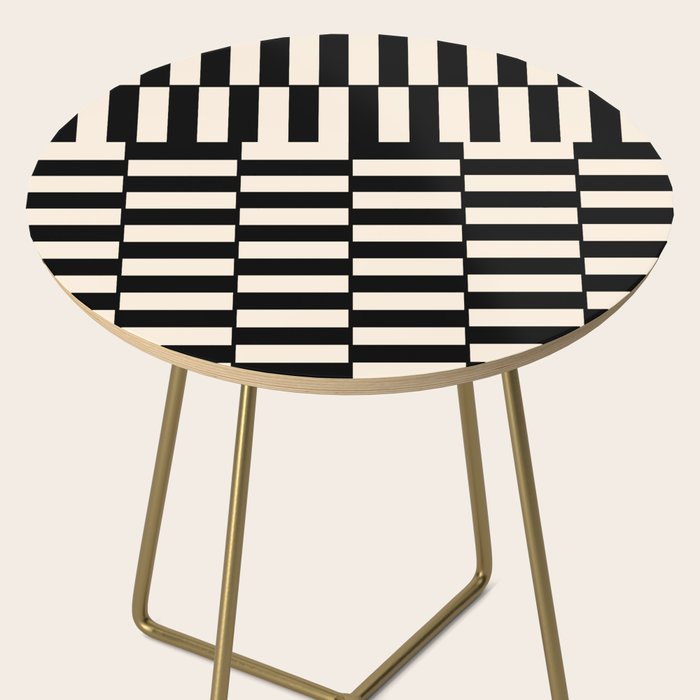 Long Blocks Vertical Horizontal Geometric Minimalist Pattern in Black and Almond Cream Side Table Gallery Image 2
