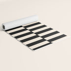 Long Blocks Vertical Horizontal Geometric Minimalist Pattern in Black and Almond Cream Yoga Mat Gallery Image 2