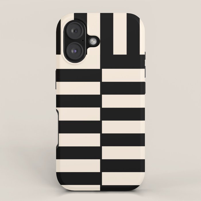 Long Blocks Vertical Horizontal Geometric Minimalist Pattern in Black and Almond Cream iPhone Case Gallery Image 1