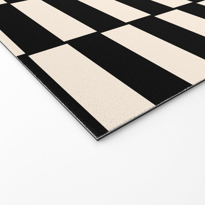 Long Blocks Vertical Horizontal Geometric Minimalist Pattern in Black and Almond Cream Welcome Mat Gallery Image 2
