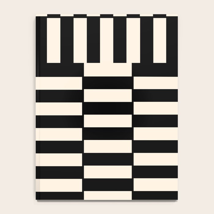Long Blocks Vertical Horizontal Geometric Minimalist Pattern in Black and Almond Cream Notebook Gallery Image 4