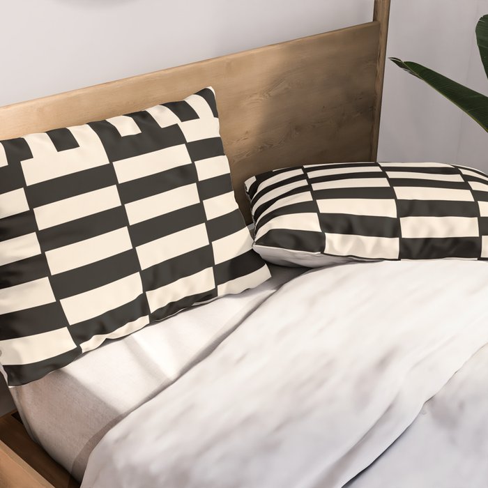 Long Blocks Vertical Horizontal Geometric Minimalist Pattern in Black and Almond Cream Pillow Sham Gallery Image 2