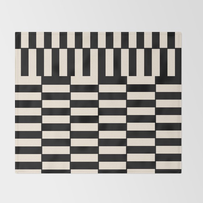 Long Blocks Vertical Horizontal Geometric Minimalist Pattern in Black and Almond Cream Throw Blanket Gallery Image 2